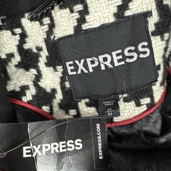 **Express** Women's Wool Blend Houndstooth Black White Double Breasted Peacoat M - Picture 5 of 11